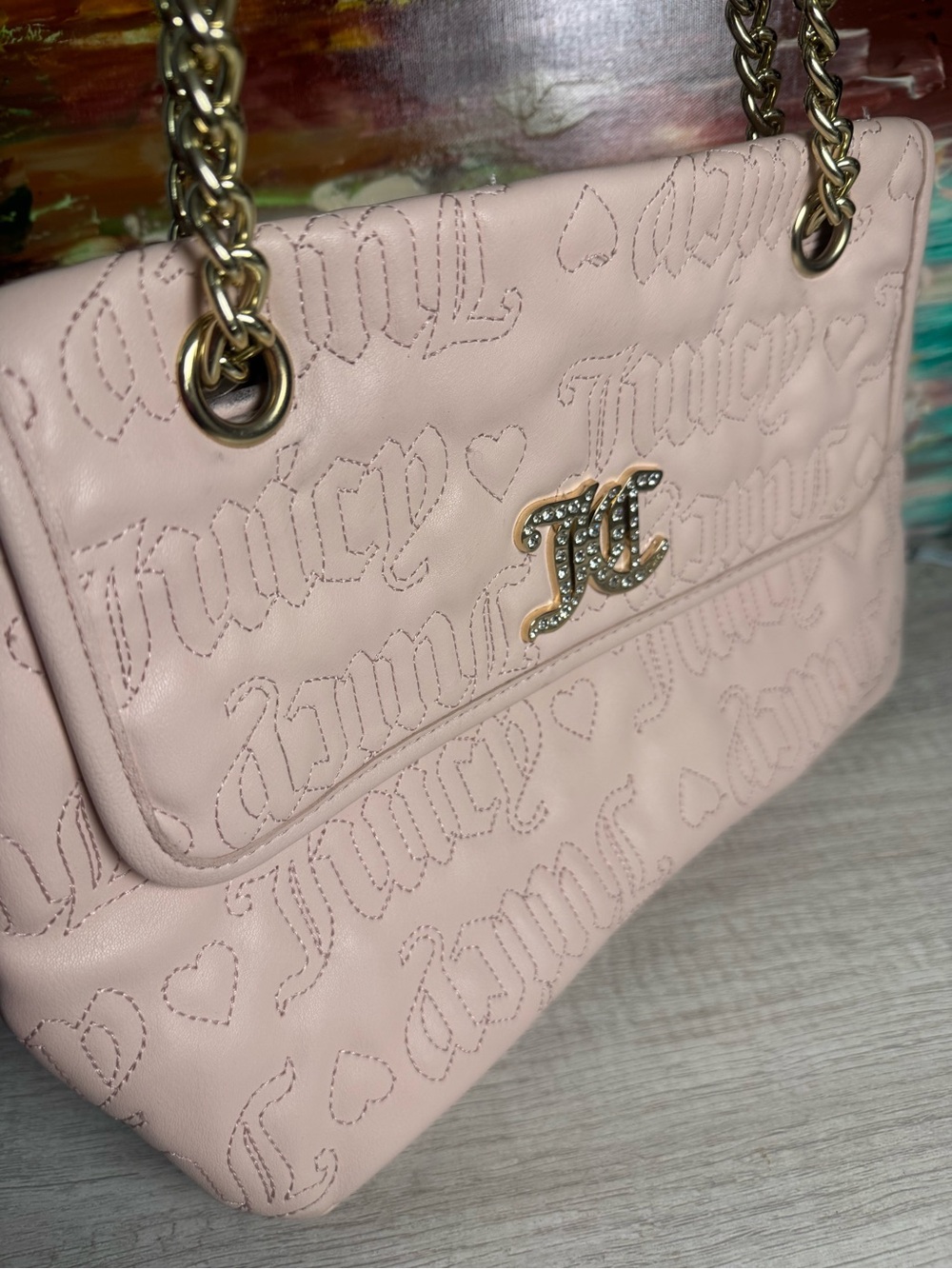 Juicy Couture Pink Quilted Logo Chain Shoulder Bag